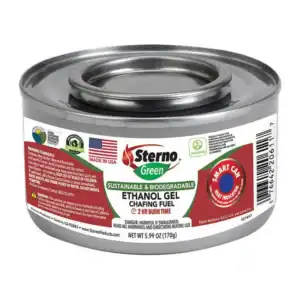 Sterno Fuel can burning under a catering chafing dish