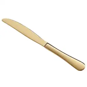 Gold dinner knife with high-shine luxury finish for modern event rentals