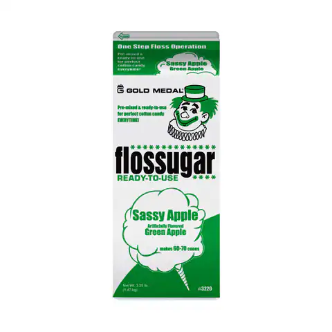 Green Sassy Apple Cotton Candy Flossugar - 3.25 lb Carton